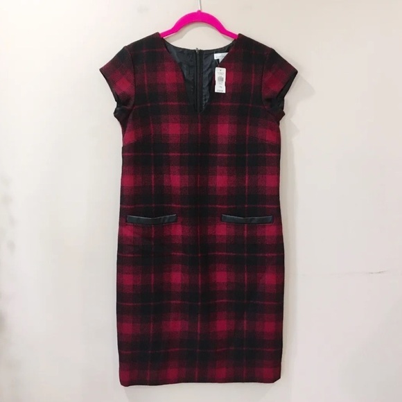 NWT LL bean sheath dress signature plaid tartan wool red holiday size 2 - Picture 1 of 6